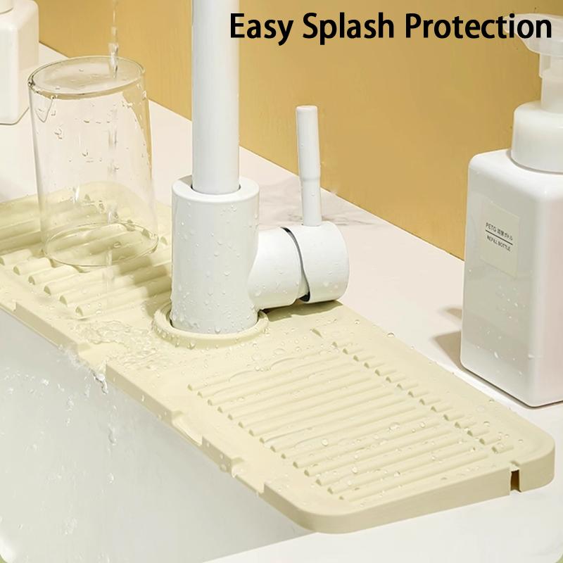 Water Tap Drain Mat Anti-Splash Silicone Kitchen Sink Backsplash Cuttable And Foldable