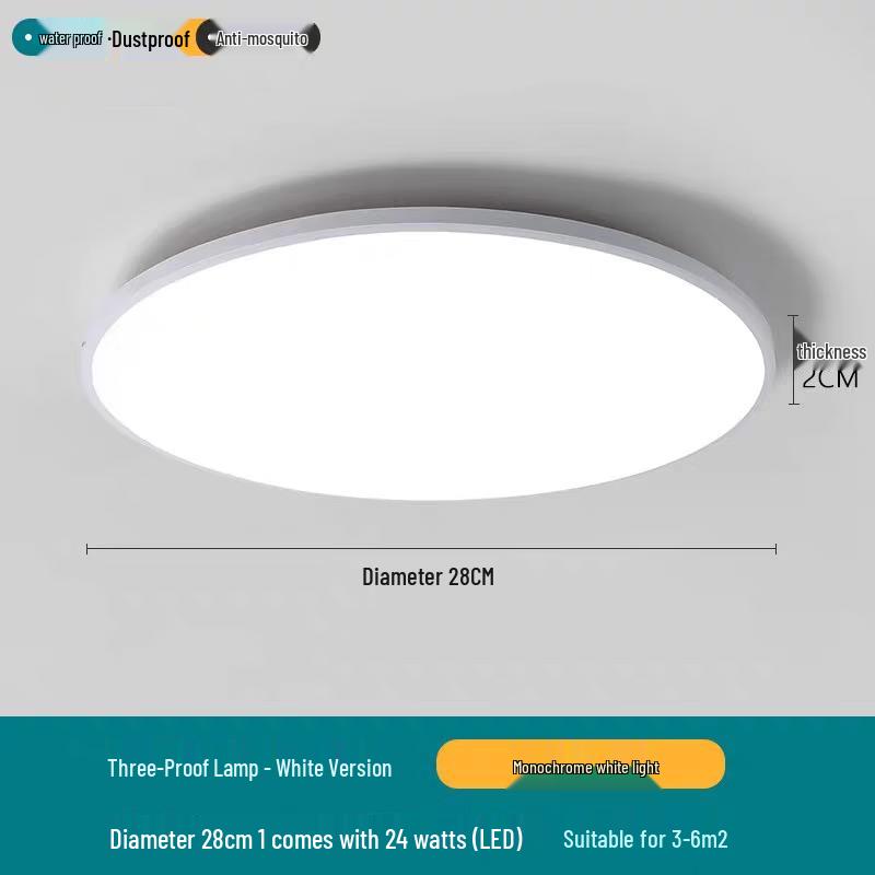 Yunpo LED Ultra-Thin Round Waterproof Ceiling Light