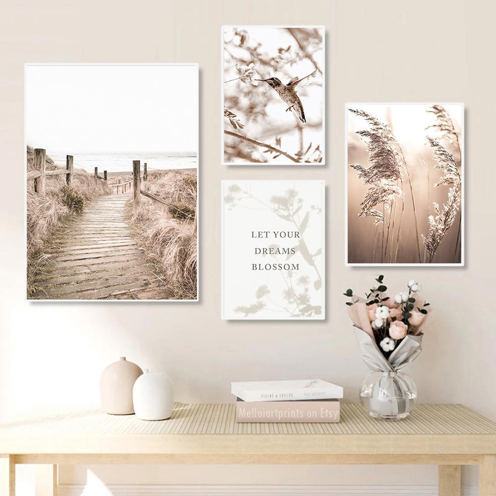 Nature Scenery Poster Canvas Painting Prints Reed Beach Pine Bird Magnolia Flower Nordic Wall Art Decoration Home Wall Art Decor