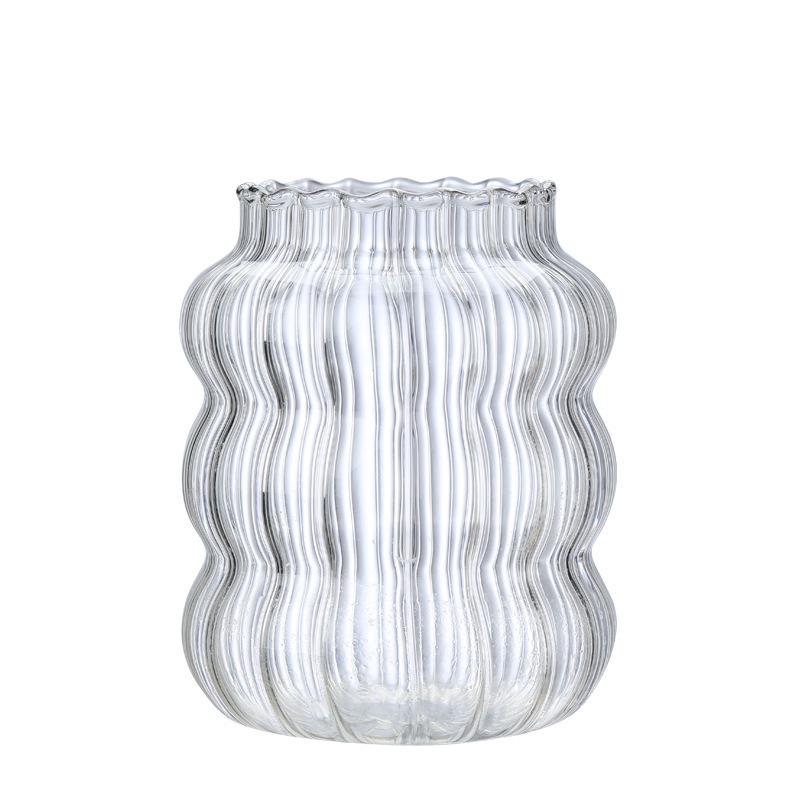 Hot Selling Borosilicate Ribbed Glass Iced Coffee Tumbler Cup with Bamboo Lid and Glass Straw for Your Refreshing Drinkware