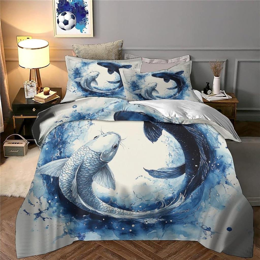 Koi Fish Quilt Cover 3D Print All Season 3Pcs Bed Linen Hidden Zipper Japanese Duvet Cover Ultra Soft  For Adults Teens Women