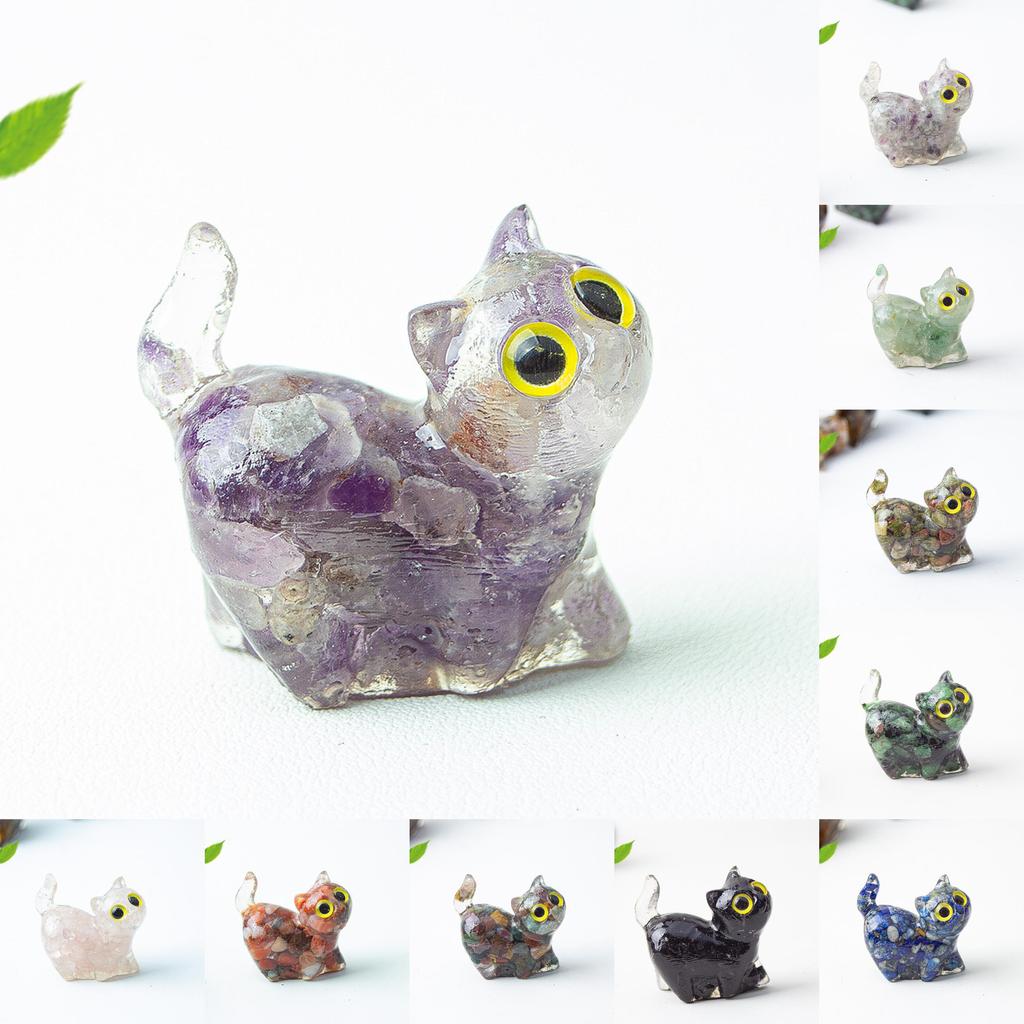 Figurine Artistique en Résine Chat de Cristal Faite à la Main avec un Design Dynamique Pour la Décoration Intérieure et les Cadeaux