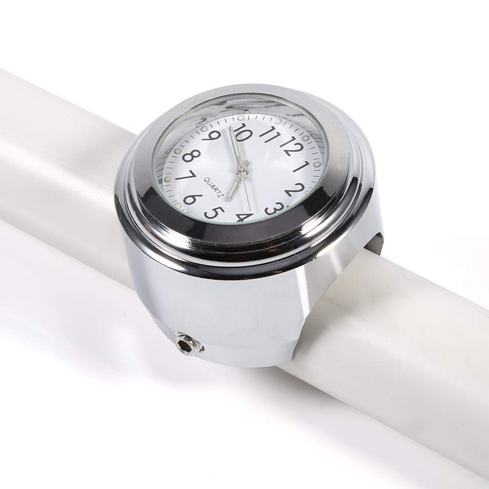 KIMISS 7/8" 1" Aluminum Alloy Motorcycle Handlebar Mount Watch Precise Time Record Dial Clock for Bike/Cruiser/Chopper White