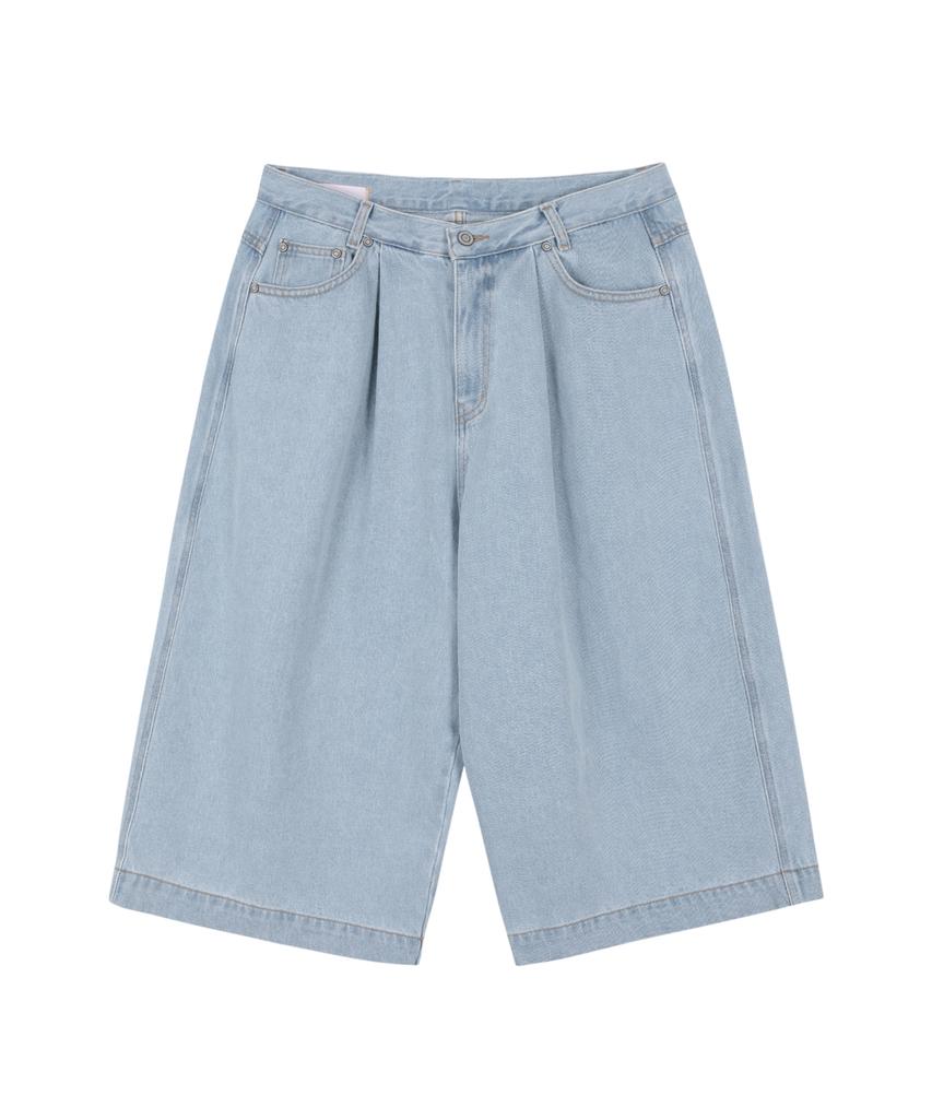 TAKEASY Giant Fit Cropped Washed Denim Pants (Light Blue)