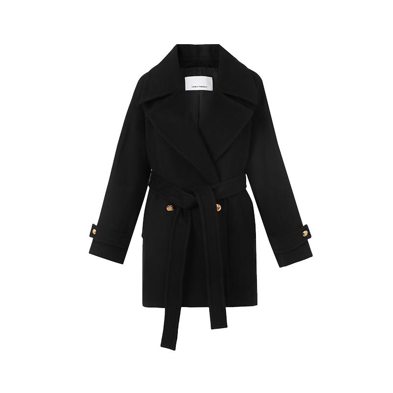 LANGZI Women's Wool Blend Lapel Coat