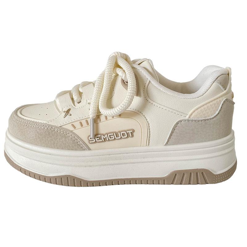 

B1631 латексная стелька/обувь на толстой подошве женская обувь повседневная 2025 весна новая нишевая обувь с круглым носком хлебного белого цвета 40 бежевый