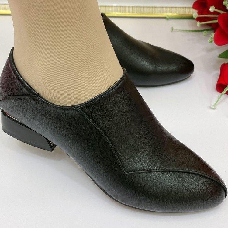 Women's leather shoes 2025 spring new side zipper women's single shoes fashionable versatile low heel soft sole middle-aged mother shoes