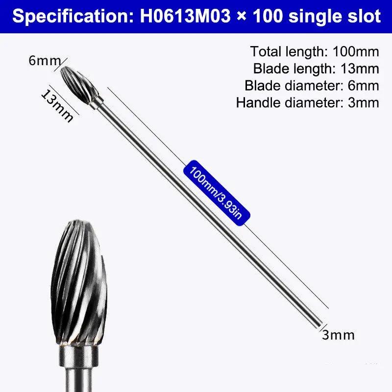 1/5PCS 3x6x100mm Long Single Cut Solid Carbide Rotary Burrs Set Rotary Tools Rotary Burrs Hard Alloy Rotary File Polishing Head