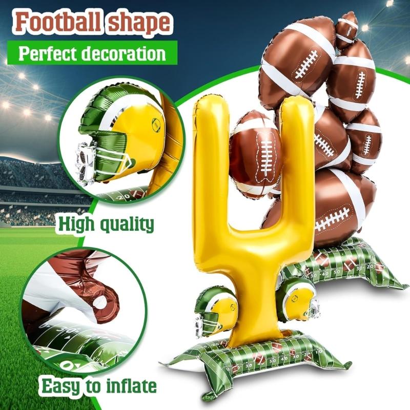 Large 5 Feet Aluminum Football Pattern Balloons With Field Base For Game Decorations And Festivities