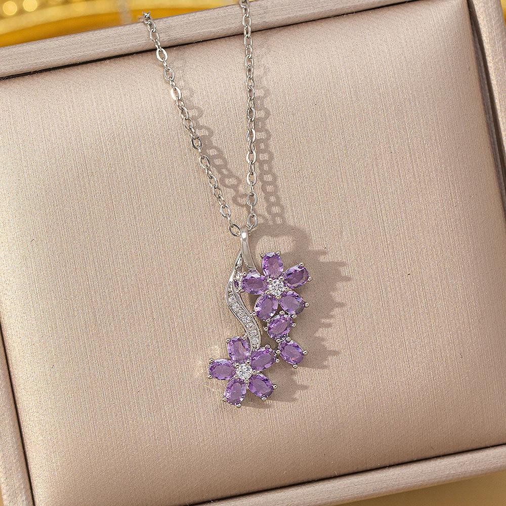 Titanium Steel Flower Necklace Women Elegant Luxury Fashion Collarbone Chain Jewelry
