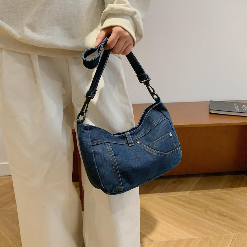 Denim Shoulder Bag with Adjustable Strap