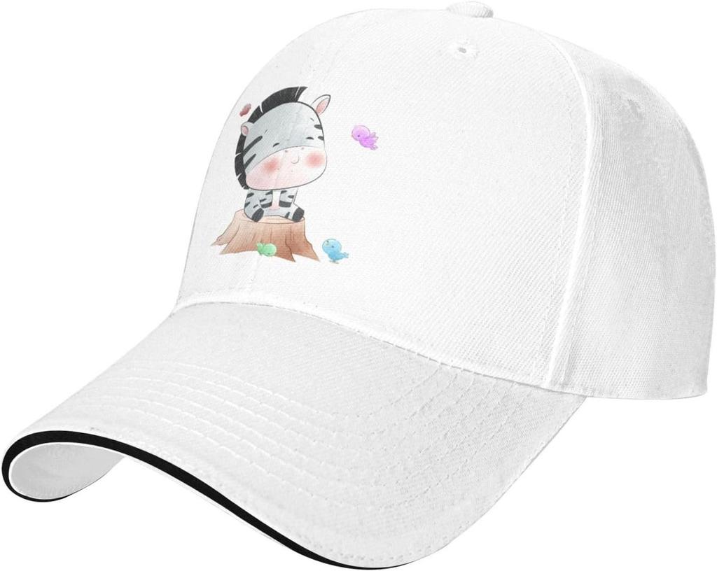 Cute Zebra Cartoon Print Baseball Cap Polyester Adjustable Sun Hat Trucker Cap for Women Men