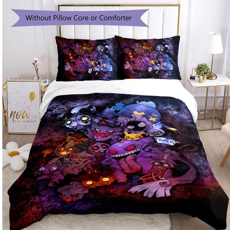 Pokémon Pattern Printed 3PCS Bedding Set, Soft Skin-Friendly Washable Duvet Cover & Pillowcases Set