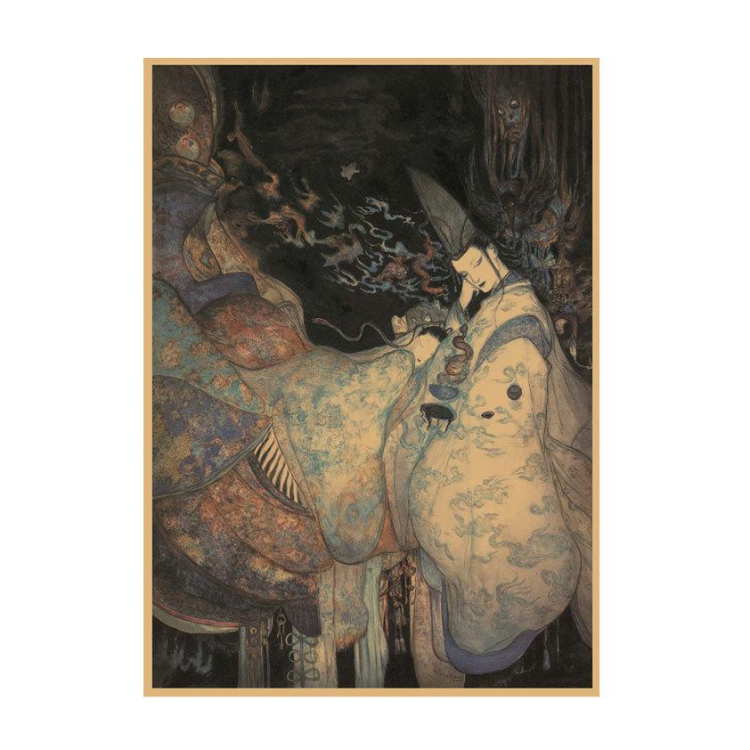 Yoshitaka Amano Retro Japanese Illustration Poster for Bar & Restaurant Wall Decor