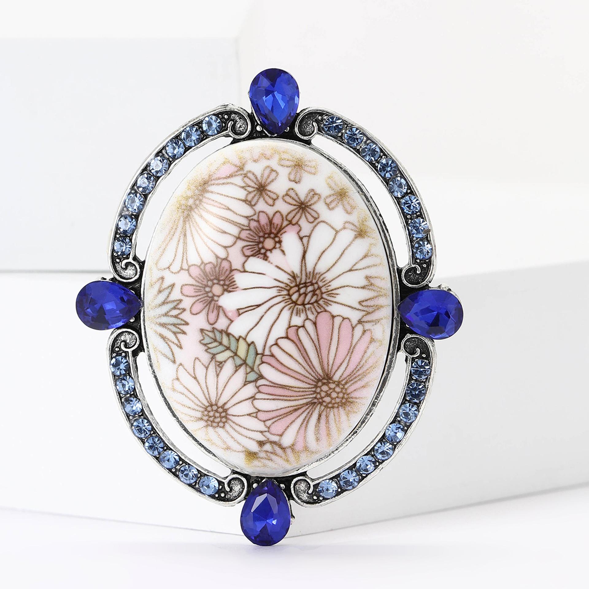 

Брошь в виде цветка из сплава в дворцовом стиле, покрытая глазурью, высококачественная креативная женская одежда, аксессуары для груди с цветком синий