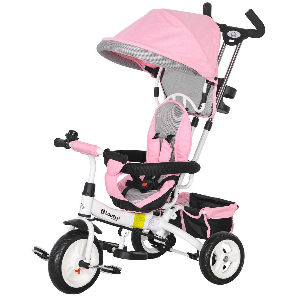 Evolutionary Tricycle, 12+ Months, Foldable Canopy, Telescopic Push Handle, Safety Belt, Pink