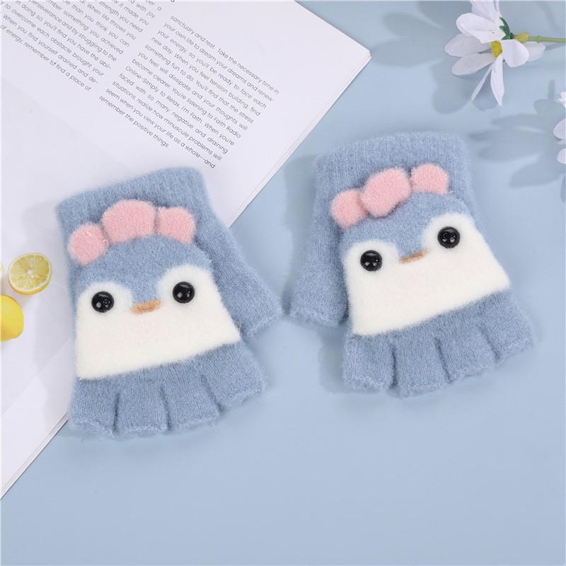 Kids' Cartoon Flip-Top Gloves: Winter Half-Finger, Thickened for Writing, Dual-Use, Cute Design for Boys and Girls