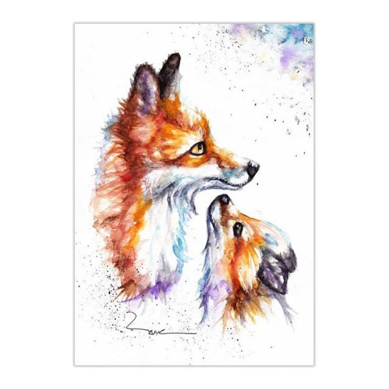 Abstract Watercolor Fox Poster Cartoon Modern Animal Wall Art Picture Canvas Print for Living Room Home Decor Painting Cuadros