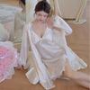 Pajamas Girl Cute with Chest Pad Spring and Summer New Women's Lazy Printing Ice and Snow Silk Nightdress Nightgown Pure Desire Two-piece Set