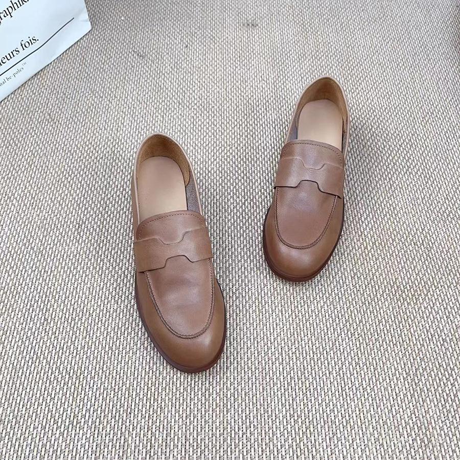 Johnature Retro Echtes Leder Niedrigen Absatz Pumps Frauen Schuhe Runde Zehe Flache Volltonfarbe Bequeme Halbschuhe