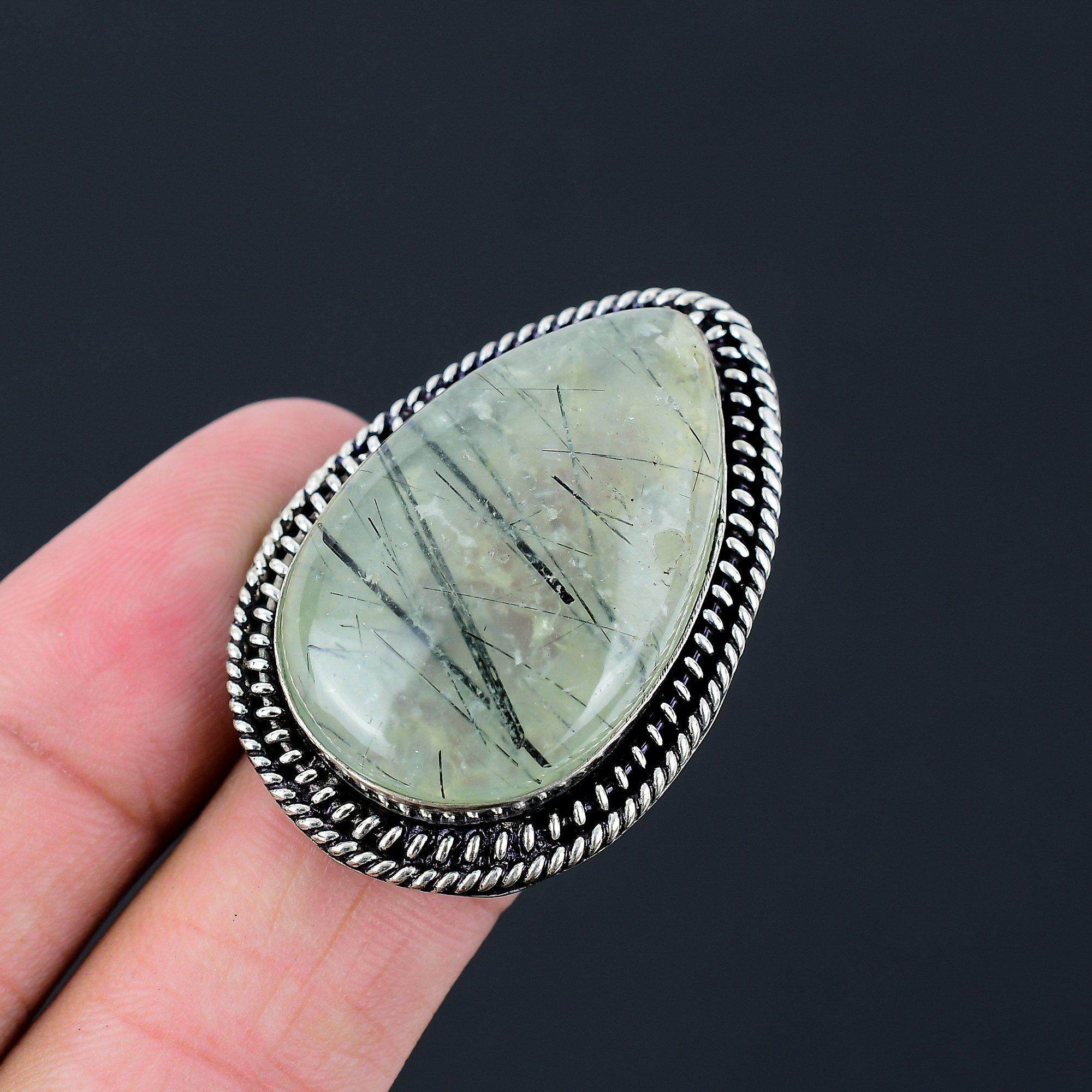 Friendship Day Sale Moss Prehnite Stone 925 Sterling Silver Solitaire Ring US 6 6