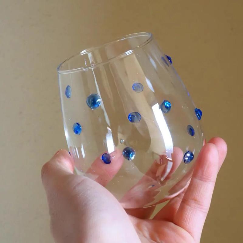 Creative Glass Cup Blue Irregular Dot Glasses Design Sense Bubble Water Cup Milk Juice Wine Cup Shot Glasses Cute Cups