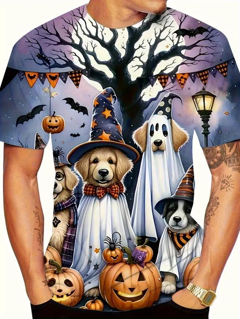 Halloween Men's T-shirt Retro 3D Printed Summer Short Sleeved Top Fashionable Casual Personalized Round Neck Clothing