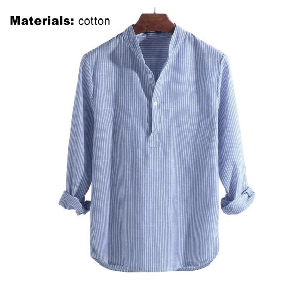 Herrenhemd Gestreift Stehkragen Weich Langarm Knöpfe Bluse für Date