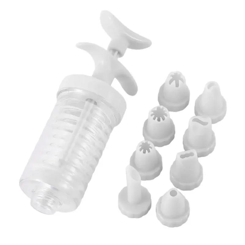 New 8 Pipe Nozzles with Syringe Plastic Cream Baking Nozzle Dispenser Icing Pastry Cream Tips Pastry Tube Decoration Tool