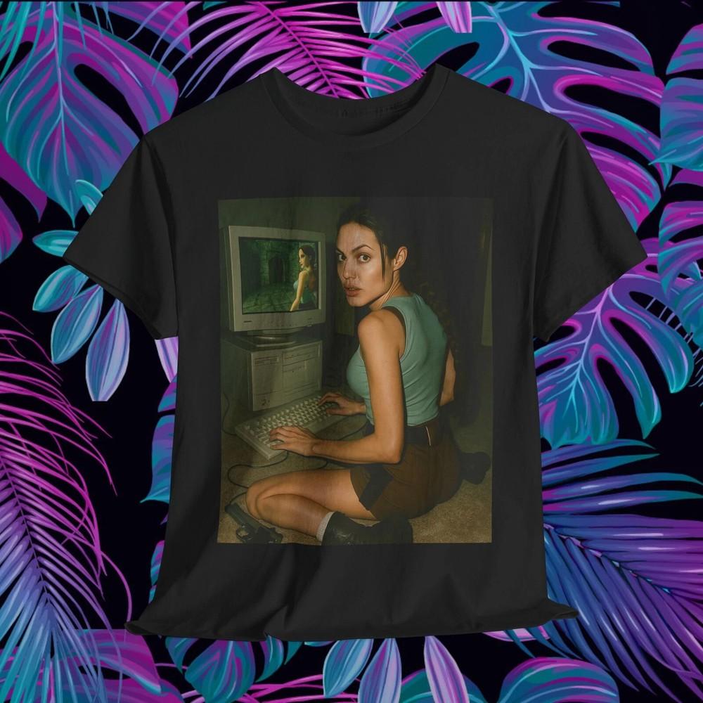 Reprint  Retro Gamer Girl Playing Video Game Graphic Unisex Tee S-4XL Unisex T-Shirt M