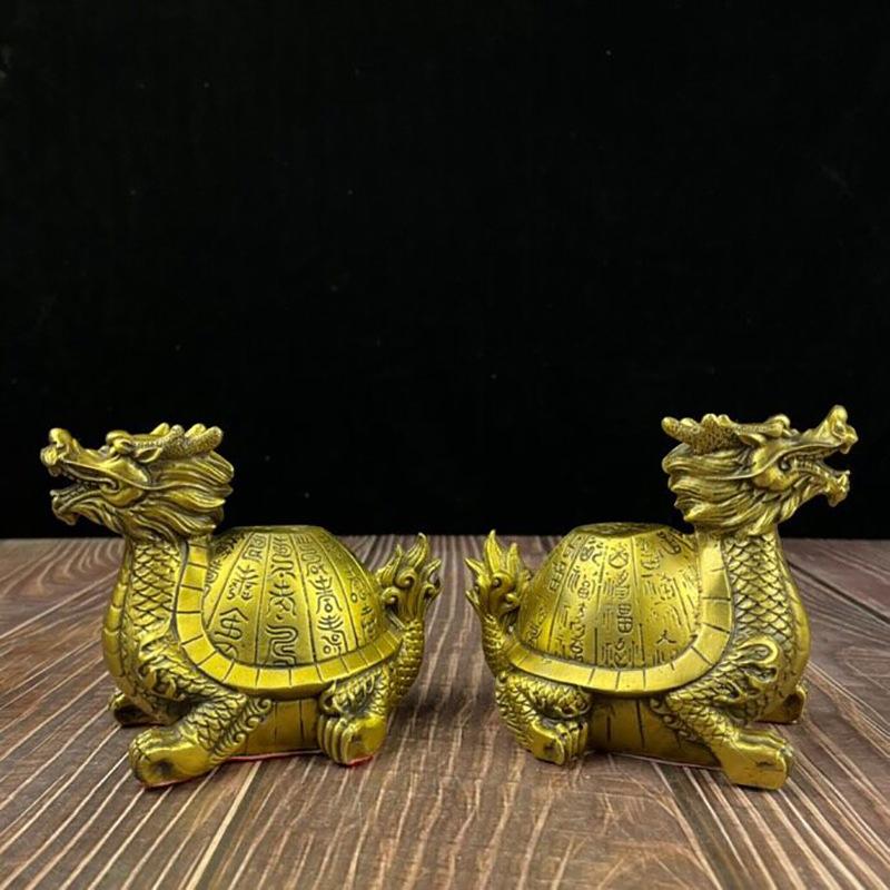 Exquisitely Crafted Dragon Home Living Room Decoration Brass Fortune and Pair of Turtles Longevity Turtle