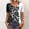 T-shirt da donna con bottoni nuovi, scollo a V, stampa alla moda, manica corta, stampa retrò, top slim, top casual