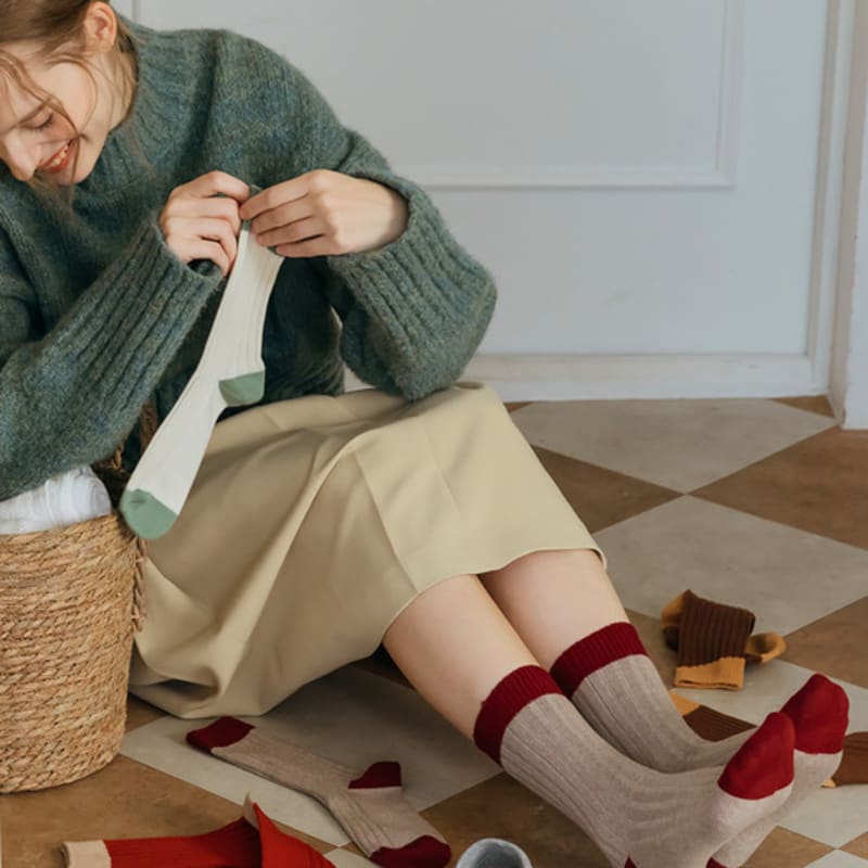 biarritz socks [3SET] Tenten color blocking ribbed socks 6 colors