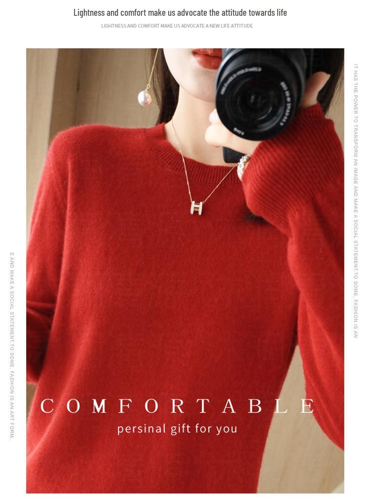 Women's Solid Color Knitted Pullover Sweater - Round Neck, Long Sleeve, Autumn/Winter, Thin Inner Layer, Short Style.