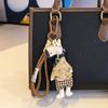Cute Dressed Hippo Bag Charm, Handmade Fabric Hippo Keychain with Colorful Braided Rope