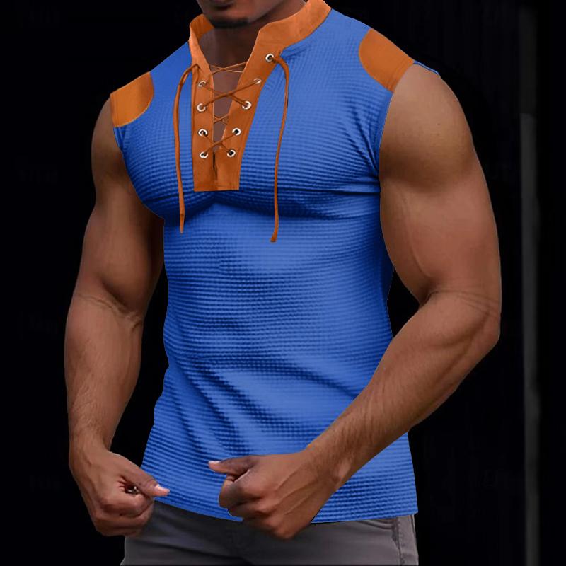 

Летние мужские вафельные майки с V-образным вырезом без рукавов, модные майки в стиле пэчворк 2XL королевский синий