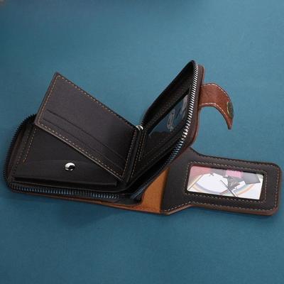 Portafoglio Uomo Retrò Grande Capacità Pelle Zip Portamonete Corto Porta Carte Design Vintage Portafoglio da Sera Carta di Credito ID
