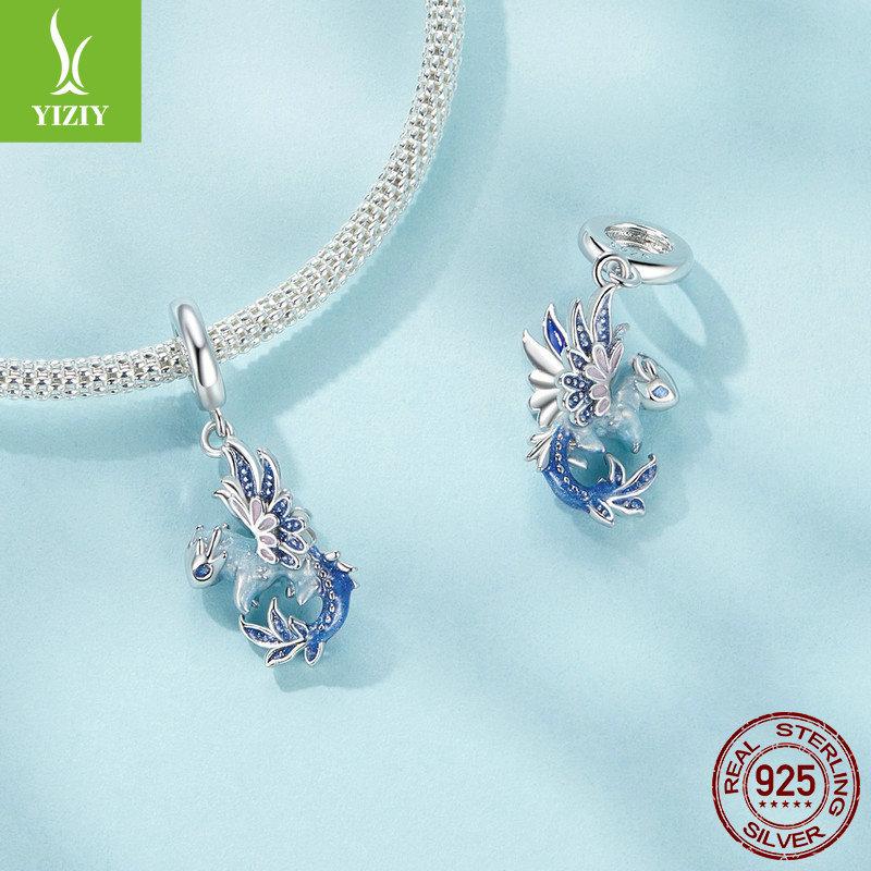 Blue Dragon Diy Pendant Accessories, Jewelry Personalized Fashion S925 Silver Bracelet Beaded