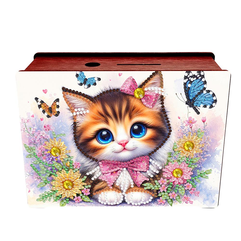 Creative 5D DIY Diamond Painting Money Saving Box Desktop Diamond Art Kits Wooden Coin Bank Storage Box for Home Decor and Gift