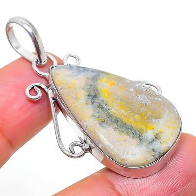 Natural Bumblebee Jasper Gemstone 925 Sterling Silver Gift Pendant 1.81" J4o25