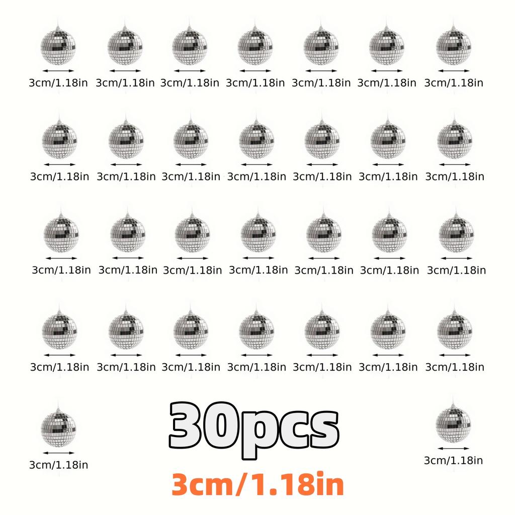 30pcs Mini Disco Ball Ornaments Reflective Glass Silver Baubles for Mardi Gras Disco Party Decor Sparkling Christmas Tree Gift
