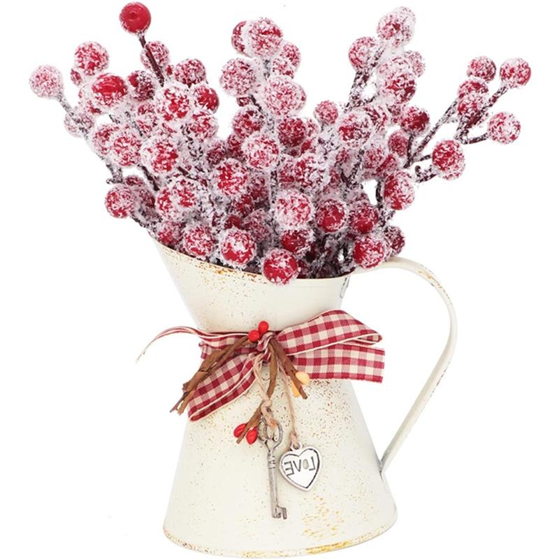 10Pcs Home Decoration Snowflake Red Berry Branche Chritsmas Tree Pendant for Home Decor Xmas New Year Gift Accessory