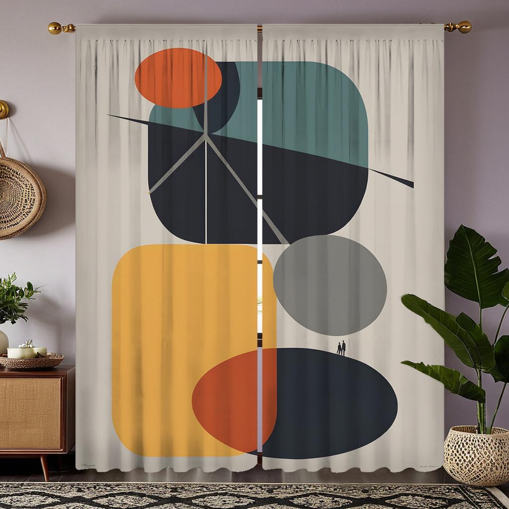 2pcs Set of HD Seaside Vacation Calf Decorative Curtain Blue Tie Digital Printed Curtain Home Decoration Style Decorated Livi