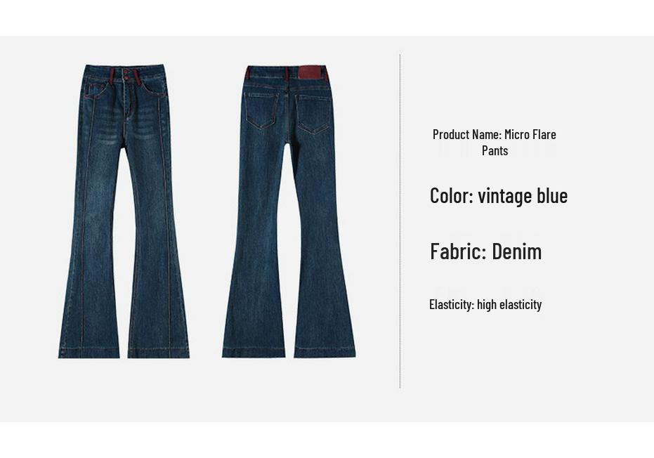 Women's Retro Color Block Skinny Flare Jeans - Spring 2026 Petite Elastic Bootcut Pants
