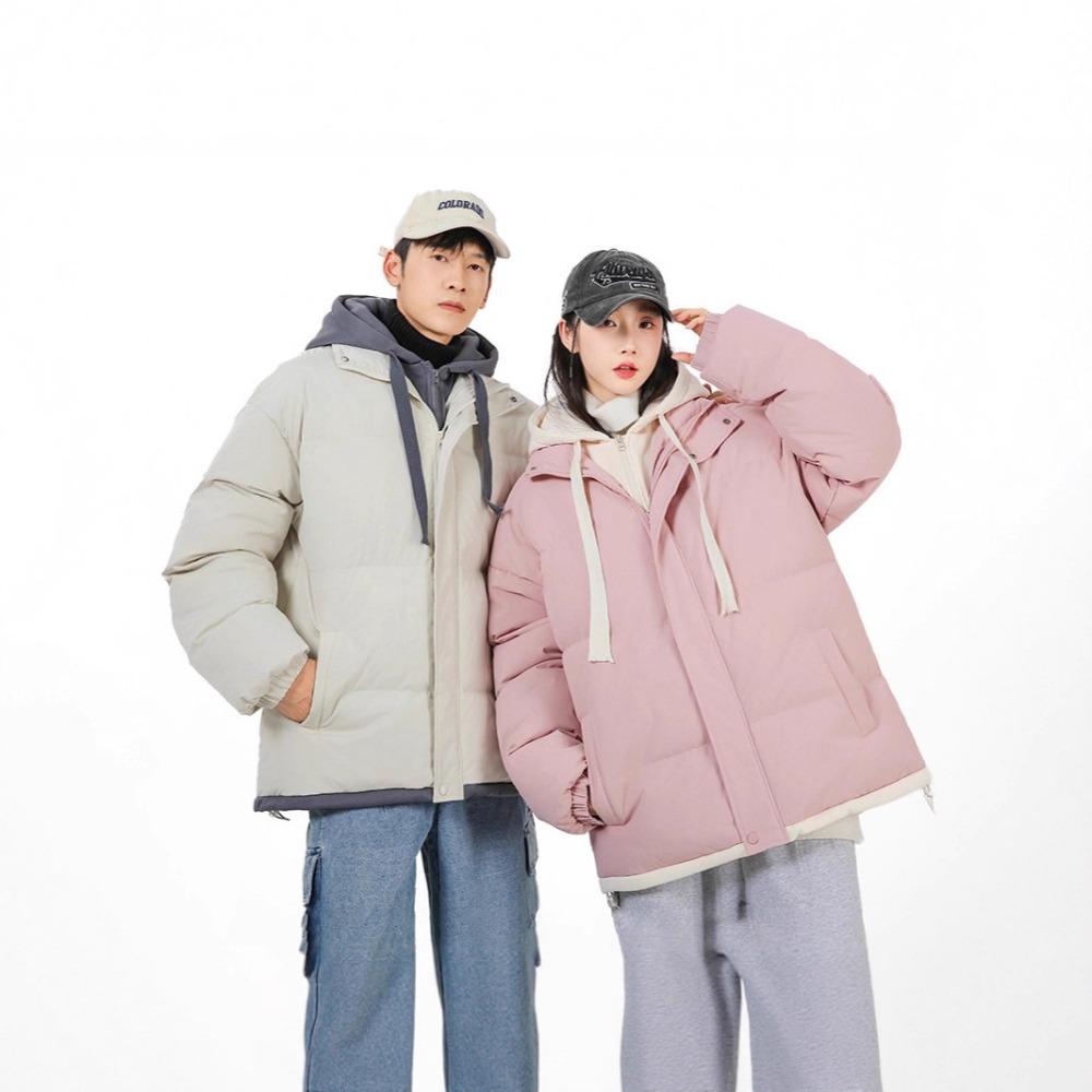 Fake two-piece cotton clothes, couple's winter outdoor hooded jacket, windproof and cold-proof, the same for men and women
