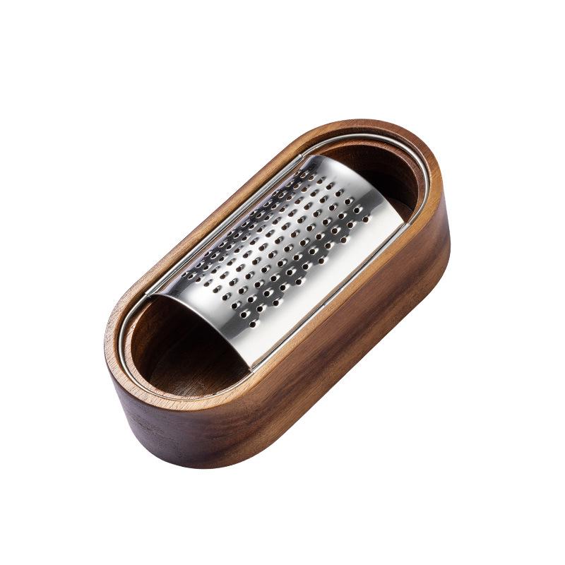 Acacia Wood Cheese Grater with Stainless Steel Storage Slicer Shredder