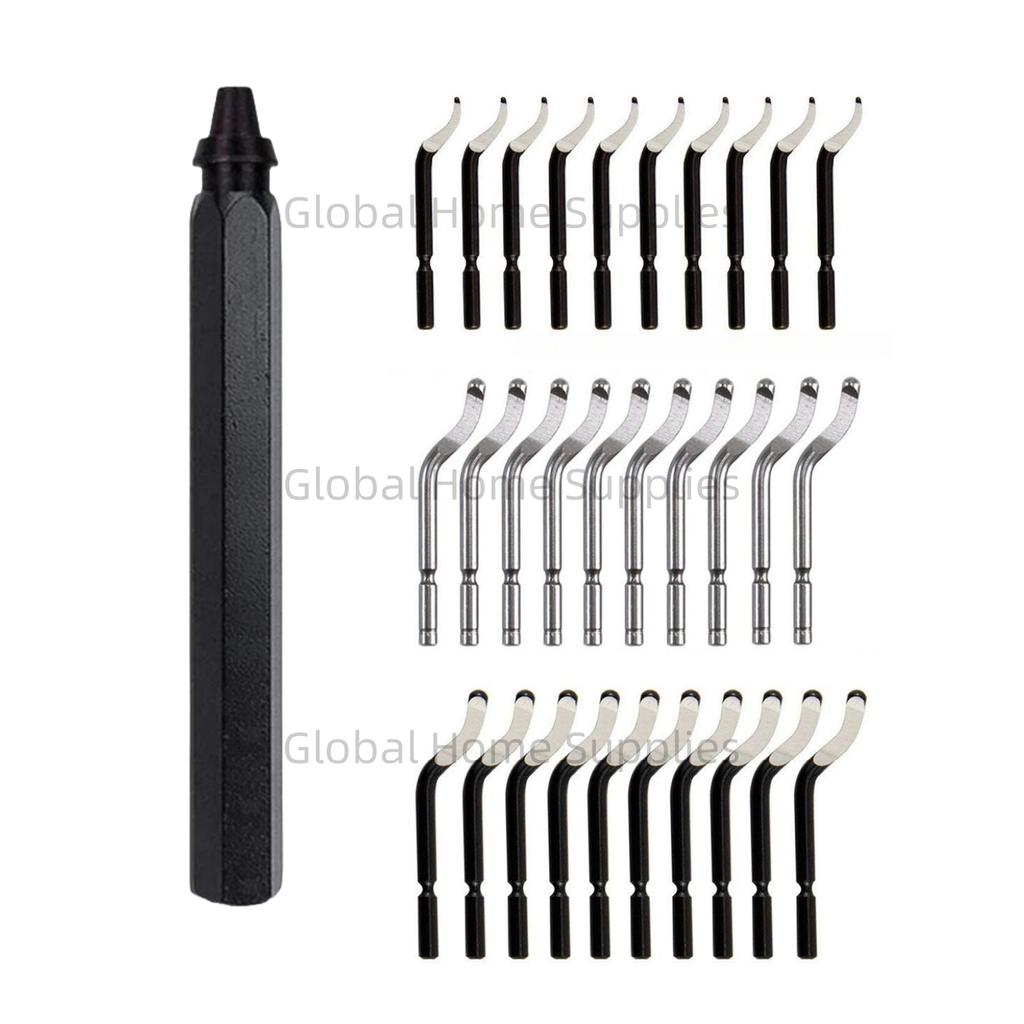30pcs Deburring Tool Kit HSS Deburr Blades Set with a Swivel Handle Rotary Deburring Cutters for Metal Wood Plastic Fiberboard