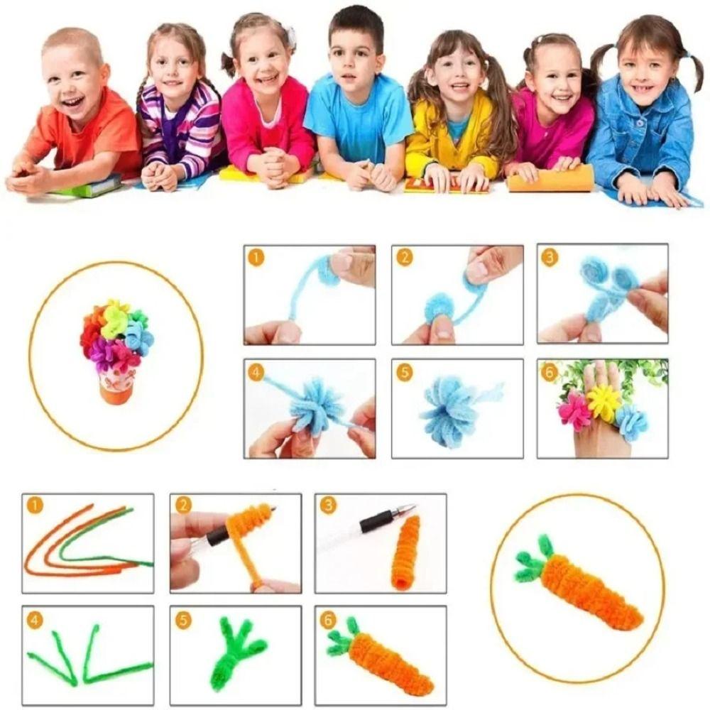 100pcs Educational Toys DIY Strips Twist Bar Chenille Stems Plush Wired Twist Sticks Handcraft