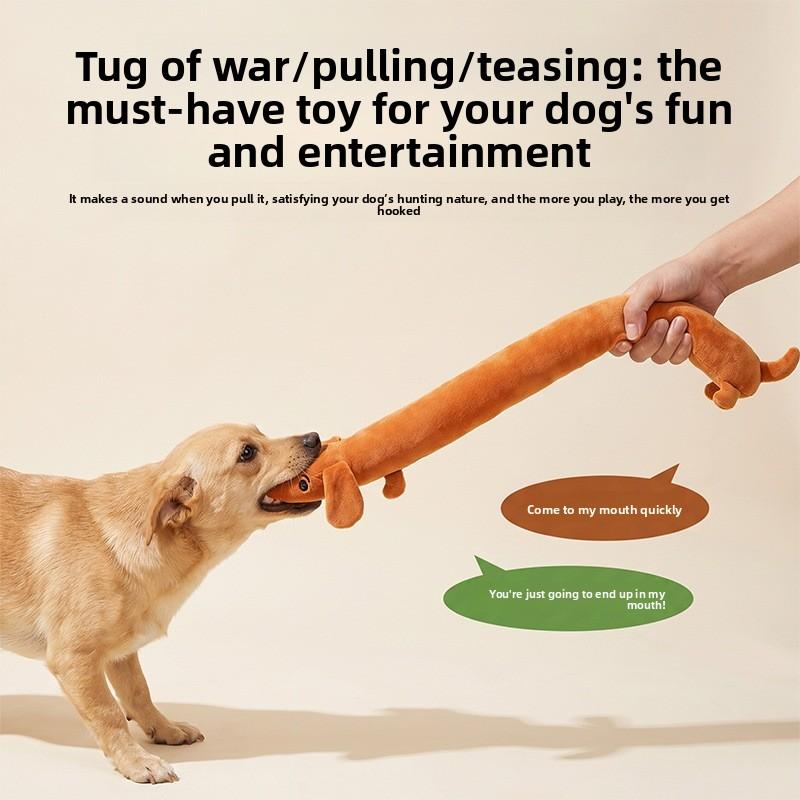 Furry Dog Toy - Long Sausage-shaped Dog Teething Sound Toy - Dog Boredom Reliever Long Doll