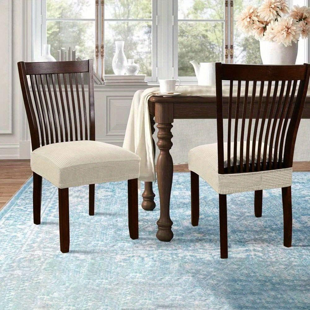 2 Piece Washable Jacquard Chair Seat Cover Anti-Dust Elastic Dining Chair Seat Slipcover Breathable Removable